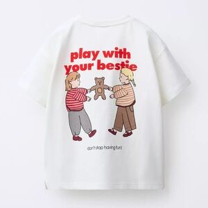 Zara Kids White Short Sleeve Tee with Red and Brown Print